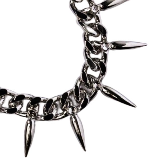 Punk Glam Spherical Spiked Silver Chain Link Bracelet - Picture 4 of 10